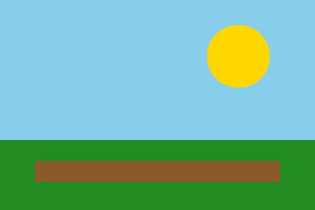 A simple scene of sky, sun, grass and a path, drawn only with NumPy array slicing and a boolean mask