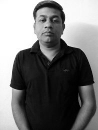 The photo converted to grayscale with a weighted average of the red, green and blue channels