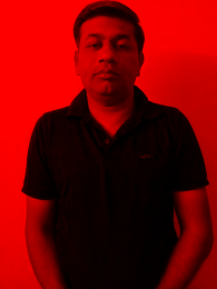 Only the red channel of the photo, with green and blue set to zero
