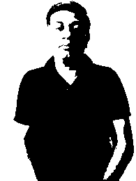 Black and white version of the photo made with np.where on the grayscale brightness